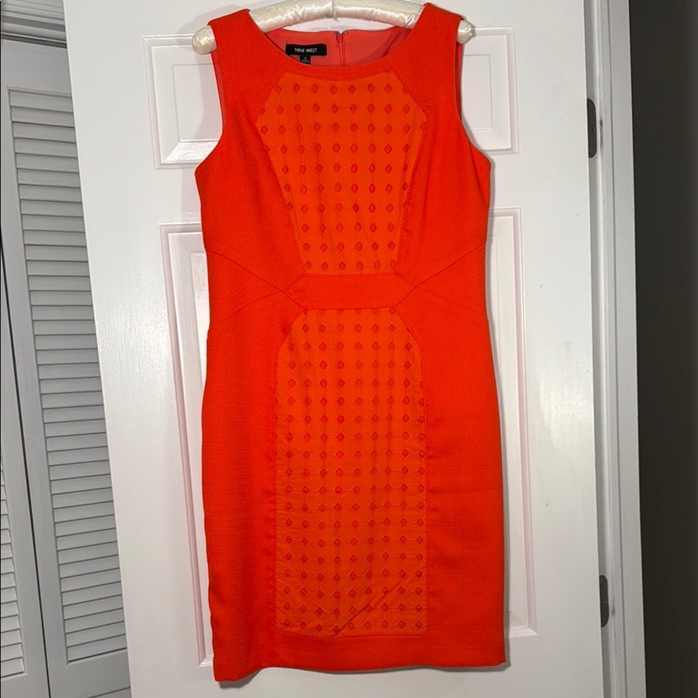 Nine West Orange Sheath Mini Dress Crew Neck Sleeveless